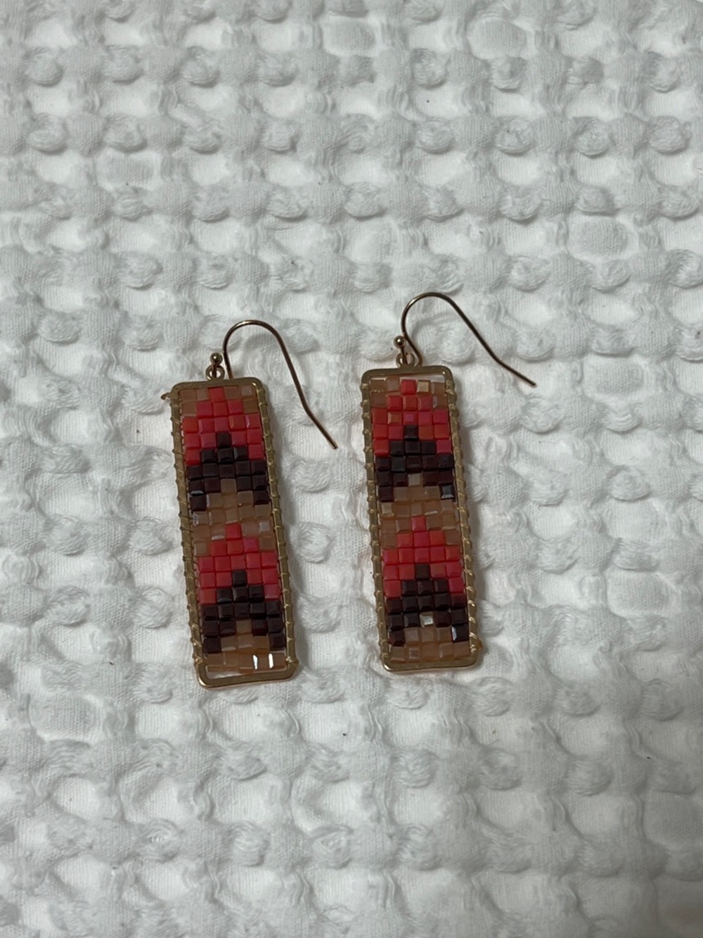 Handcrafted Red and Brown Beaded Drop Earrings